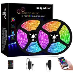 Bluetooth Music Strip Lights 32.8 Feet, Hedynshine Waterproof Strip Lights Sync to Music 300pcs LED Chips,RGB Rope Lights with Remote, Smart Phone App Controled Color Changing Light Strips