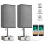 BOBOMOMO USB Table Lamp Set of 2 Bedside Lamps 15.5 with 2 USB Charging Ports & 2 Power Outlet Nightstand Lamps for Bedroom Living Room Study Room (Silver&Gray)