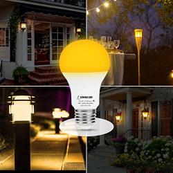 LOHAS Yellow LED Bug Light Bulb, Amber Yellow Bug Outdoor Porch Lights, A19 Dusk to Dawn Sensor Bug Light 40W Equivalent, E26 Security Auto On/Off LED Bulb, 500LM Yellow Bulbs for Bug Outdoor, 4Pack