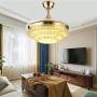 42''Crystal Invisible Ceiling Fans with Lights and Remote,Retractable 3-Color 3-Speed LED Silent Modern Fan Chandelier Lighting for Decorative Living Room (Gold)