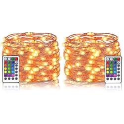 2 Packs Fairy Lights, String Lights for Bedroom 16.4 Ft 50 LEDs Fairy Lights with Remote Indoor String Lights, Dorm Lights Color Changing Lights Christmas Lights Indoor for Party