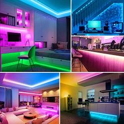 Maxcio LED Strips Lights 16.4ft Sync to Music, SMD 5050 RGB Color Changing LED Strip with 40-Key IR Remote Color Dimmable IP65 Waterproof LED Rope Light with UL Listed Adapter for Bedroom, Home