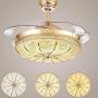 YEELED Light 42 Inch Invisible Reversible Ceiling Fans with 3 Changing Light Color Retractable Ceiling Fan Chandelier with Remote Control for Indoor Living Room Bedroom Dining Room Ceiling Light Kits with Fans (42 Inch, Gold-01)