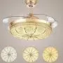 YEELED Light 42 Inch Invisible Reversible Ceiling Fans with 3 Changing Light Color Retractable Ceiling Fan Chandelier with Remote Control for Indoor Living Room Bedroom Dining Room Ceiling Light Kits with Fans (42 Inch, Gold-01)