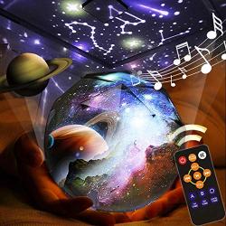 KISTRA Remote Star Projector Night Light for Kids Room (6-Films), Infant Sleep Sound Machine 360° Rotating LED Starry Sky Nightlight, Music Player (18 Songs), Timer, Table Lamp, Best Gifts, SBall-002