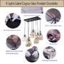 SAM Vintage Kitchen Chandelier, 8-Lights Island Cognac Glass Cluster Pendant Chandelier Antique, Antique Black Finish Ceiling Lights for Dining Room, Cafe, Antique Black Glass Light (Black Rectangle)