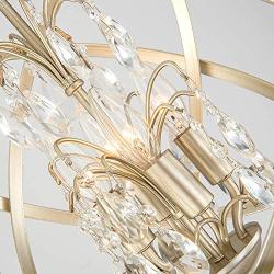 Modern Crystal Chandelier 4 Lights Industrial Pendant Light with Champagne Gold Finishes Hanging Fixture for Dining Room, Living Room