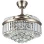 YEELED Light 42'' Retractable Reversible Ceiling Fans with Remote Control 3 Changing Light and 6-Gear Fan Speeds Invisible Crystal Ceiling Fan Chandelier for Living Room Bedroom Dining Room Ceiling Light Kits with Fans (Silver)