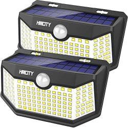 Hmcity Solar Lights Outdoor 120 LED with Lights Reflector and 3 Lighting Modes, Motion Sensor Security Lights，IP65 Waterproof Solar Powered for Garden Patio Yard (2Pack)