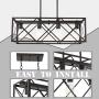 MELUCEE 4-Light Dining Room Chandelier Black Rectangle Rustic Light Fixtures Ceiling Hanging, Farmhouse Pendant Lighting for Kitchen Island Foyer Restaurant