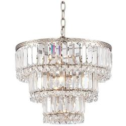 Magnificence Satin Nickel Chandelier 14 1/4'' Wide Three Tier Crystal 7-Light Fixture for Dining Room House Foyer Kitchen Island Entryway Bedroom Living Room - Vienna Full Spectrum