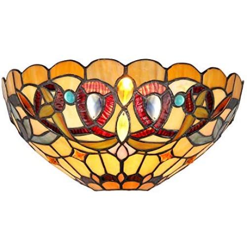 Capulina Victorian Tiffany Sconces Lighting, 1-Light Antique Tiffany Style Wall Light, 12 Inch Wide Stained Glass Sconce, Vintage Stained Glass Wall Lamp for Living Room Bedroom Gift