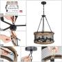 LALUZ Farmhouse Chandelier for Dining Room, 18’’ Round Wooden Chandelier for Kitchen Island, Foyer, Entryway, 5-Light