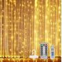 300 Led Window Curtain String Lights with Remote Control, USB Powered 8 Twinkle Modes Hanging Fairy Curtain Lights for Bedroom,Weddings, Party, Christmas Decorations,Warm White