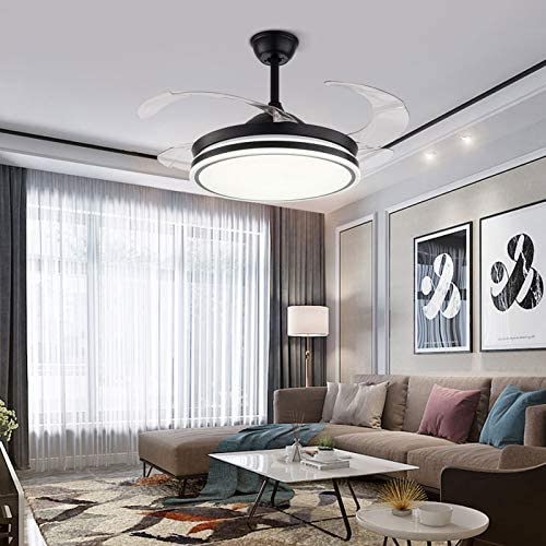 42 Inch Modern Black Ceiling Fan Chandelier LED Dimmable 3 Colors 3 Speed with Remote Control Retractable Ceiling Fan with Light Suitable for Living Room, Bedroom, Dining Room, Kitchen