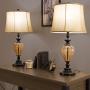 Table Lamps Set of 2, Amber Glass (2 LED Bulbs included) by Lavish Home