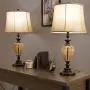 Table Lamps Set of 2, Amber Glass (2 LED Bulbs included) by Lavish Home