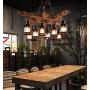 LAKIQ 8-Light Farmhouse Pendant Chandelier Farmhouse Wooden Hanging Island Lighting Fixture Retro Industrial for Kitchen Dining Room Bar Restaurant