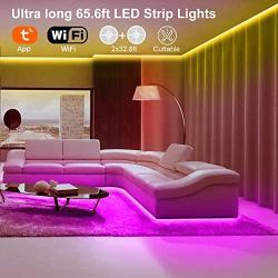 Volivo WiFi Led Strip Lights 65.6ft, 2 Rolls of 32.8ft LED Light Strip Works with Alexa and Google Assistant, Music Sync Color Changing RGB LED Lights for Bedroom Kitchen, Party, TV