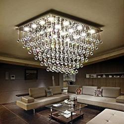 Saint Mossi Modern K9 Crystal Raindrop Chandelier Lighting Flush Mount LED Ceiling Light Fixture Pendant Lamp for Dining Room Bathroom Bedroom Livingroom 12 GU10 Bulbs Required H 16 x W 22 x L 31 in