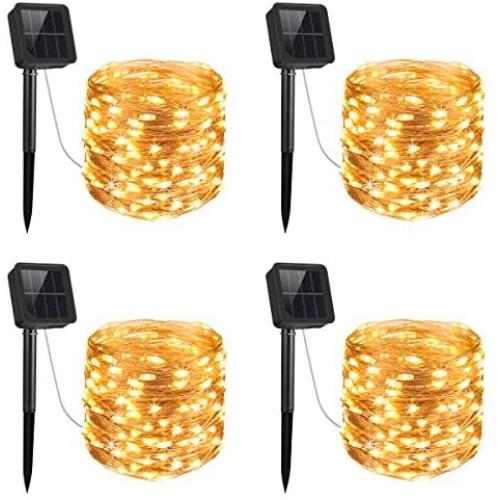 AMIR Upgraded Solar String Lights, 4 Pack 33ft Mini 100 LED Outdoor String Lights, Waterproof 8 Lighting Modes Solar Decoration Lights for Gardens, Patios, Homes, Parties (Warm White)