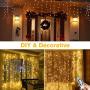 Bedroom LED Curtain Lights, Christmas 300 Led Window Curtain Lights, Led Fairy Light Curtains for Wedding Party Home Garden Bedroom Outdoor Indoor Wall Decorations Warm White 9.8x9.8 Ft