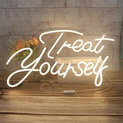 Treat Yourself Neon Lights Signs for Wall Decor, Night Lights for Backdrop, Bedroom, Beer Bar, Restaurant, Shops, Pub, Photo Prop, LED Tube Sign for Decoration Warm White 20x8.3 & 23.6x11.5Inches