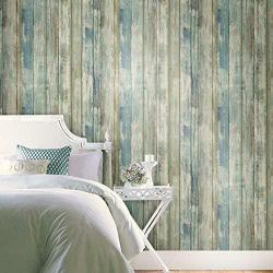 RoomMates Blue Distressed Wood Peel and Stick Wallpaper | Removable Wallpaper | Self Adhesive Wallpaper | RMK9052WP