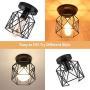 Tipace Industrial Vintage Semi-Flush Mount Ceiling Light, Rustic Metal Cage Close to Ceiling Light Fixture Brown for Hallway Stairway Bedroom Kitchen Farmhouse 3 Pack (Bulbs Not Included)