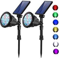 Solar spot Light Outdoor 7 RGB Color Changing Landscape Flood lamp Lighting for Garden Path Walk Garage Yard Patio Tree Floodlight Gift for Christmas Valentines Mothers Fathers Day Decorations