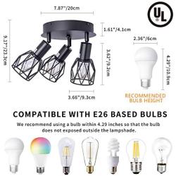 Industrial Semi Flush Mount Ceiling Light, 3-Light Multi-Directional Ceiling Light Fixtures, Vintage Black Metal Wire Cage Farmhouse Pendant Lighting for Kitchen Dining Room Hallway Porch Bedroom E26