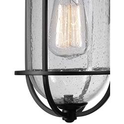 Globe Electric 44094 Turner 1-Light Indoor/Outdoor Wall Sconce, Black with Seeded Glass Shade