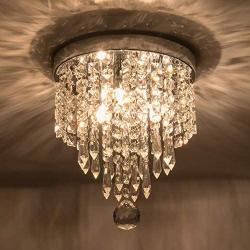 Riomasee Mini Chandelier Flush Mount Crystal Ceiling Light 3 Lights Modern Chrome Crystal Light Fixtures for Bedroom,Hallway,Closet,Girls Room,Kitchen