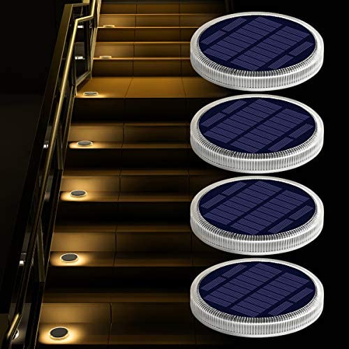 Solar Deck Lights Outdoor Waterproof, Garden Driveway Walkway Pathway Ground Step Dock Lights Solar Powered, LED Solar Lighting for Backyard Patio Lawn, auto ON/Off - Warm White(4 Pack).