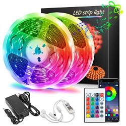 Lonfenner Led Strip Lights 39.36Ft 12m 12V Power Supply Wireless Smart App 5050 RGB Light 360 LEDs with 24-Key IR Remote Controller Sync to Music Flexible Colors Changing for Home, Bedroom, Kitchen