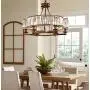 NOXARTE Round Crystal Chandelier Vintage Hanging Pendant Ceiling Light LED Dimmable Fixture for Dining Room Bedroom Brown