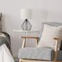 Black Hollowed Out Base Modern Lamp Bedside Table Lamp Set of 2 Geometric Desk Lamp with White Fabric Shade for Living Room Bedroom Guestroom