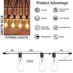 25ft Outdoor Edison Bulb String Lights ST35 Edison Bulbs(Plus 2 Extra Bulbs), UL Listed for Indoor/Outdoor Decor, Perfect for Garden/Backyard/Pergola/Patio/Party (Brown)