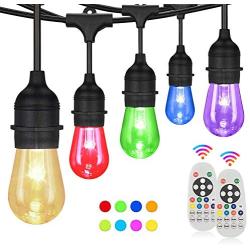 Svater Color Outdoor String Lights,2 Pack of 50FT with 15pcs E26 Base Shatterproof Bulbs,Remote Control RGB Patio Lights,IP65 Commercial Grade,ETL Approved