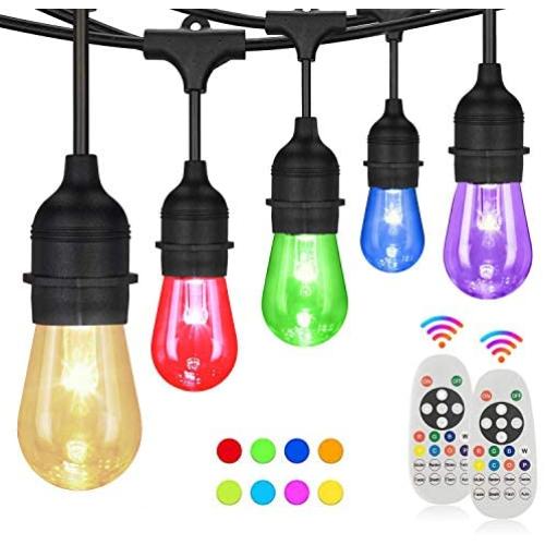 Svater Color Outdoor String Lights,2 Pack of 50FT with 15pcs E26 Base Shatterproof Bulbs,Remote Control RGB Patio Lights,IP65 Commercial Grade,ETL Approved