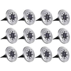 Solar Ground Lights,8 LED Solar Disk Lights Solar Powered In-Ground Lights Outdoor Waterproof for Garden,Patio,Lawn,Pathway,Step Decks- White Lights（12 Pack)