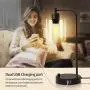Industrial Table Lamp, Fully Dimmable Modern Nightstand Lamp with Dual USB Port, Glass Shade Table Lamps for Bedroom Living Room Office, 6W 2700K Dimmable LED Edison Bulb Included