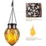 TomCare Solar Lights Outdoor Metal Flickering Flame Solar Lantern Outdoor Hanging Decorative Lanterns with Hanging Chain Solar Powered Waterproof LED Decorations for Patio Garden Deck Yard, 2 Pack