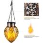 TomCare Solar Lights Outdoor Metal Flickering Flame Solar Lantern Outdoor Hanging Decorative Lanterns with Hanging Chain Solar Powered Waterproof LED Decorations for Patio Garden Deck Yard, 2 Pack