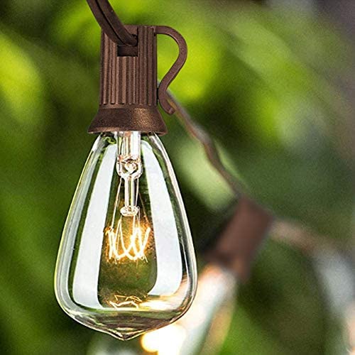 25FT Outdoor Patio Edison String Lights with 27 Clear Bulbs ST35 Edison Bulb String Vintage Christmas Lights- 5 Watts/120 Voltage/E12 Base -Brown Wire