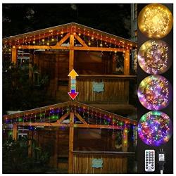 Ollny LED Icicle Lights 306 LED 24.6ft, Outdoor Christmas Curtain Fairy String Lights with Remote 11 Modes Plug in Warm White & Colors Changing for Backdrops Wedding Indoor Halloween Decorations