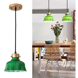 Modern Pendant Lights with Green Glass Shade Unique and Fancy Light Pendant Contemporary Adjustable Hanging Lamp Fixture for Kitchen Island, Dining Room, Bar, Bathroom, Loft, Entryway Art Decoration