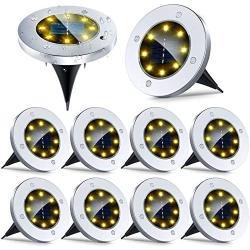 Solar Ground Lights - 10 Packs 8 LED Outdoor Solar Disk Lights Waterproof In-Ground Garden Sidewalk Lights Solar Powered Landscape Lighting for Lawn Patio Pathway Yard Deck Walkway (Warm White)