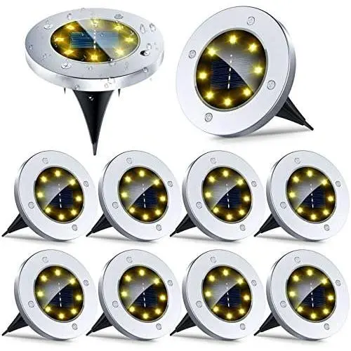 Solar Ground Lights - 10 Packs 8 LED Outdoor Solar Disk Lights Waterproof In-Ground Garden Sidewalk Lights Solar Powered Landscape Lighting for Lawn Patio Pathway Yard Deck Walkway (Warm White) Solar Ground Lights - 10 Packs 8 LED Outdoor Solar Disk Lights Waterproof In-Ground Garden Sidewalk Lights Solar Powered Landscape Lighting for Lawn Patio Pathway Yard Deck Walkway (Warm White)