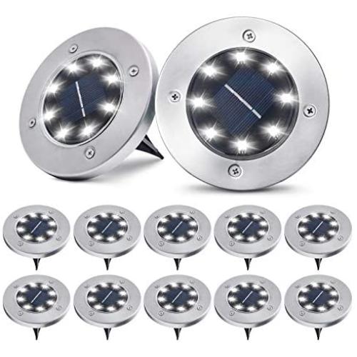 Solar Ground Lights,12 Packs 8 LED Solar Garden Lights Outdoor Waterproof in-Upgraded Outdoor Garden Waterproof Bright in-Ground Lights for Lawn Pathway Yard Driveway(Cold White)